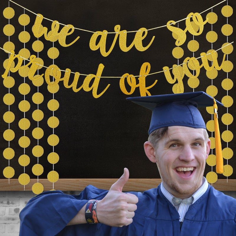 LeeSky 2025 Graduation Banner Party Decorations Gold Glitter We are So Proud of You Banner, Gold 2025 Congratulations Banners for High School College Graduation Party Decorations 2025 - Image 5